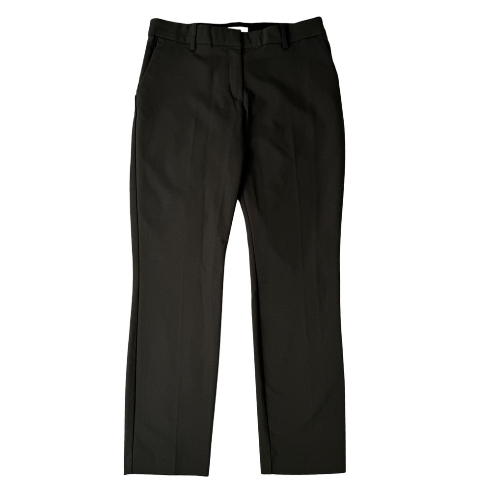 H&M Olive Green Tailored Trousers Flat Front Zip Up Straight Leg Career US 8